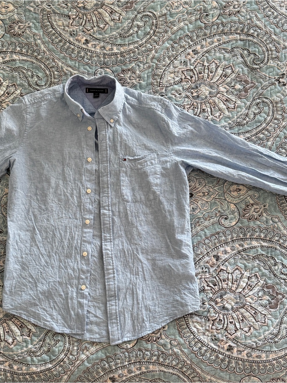 Tommy Hilfiger Pale Blue Button-Down Linen Blend Shirt